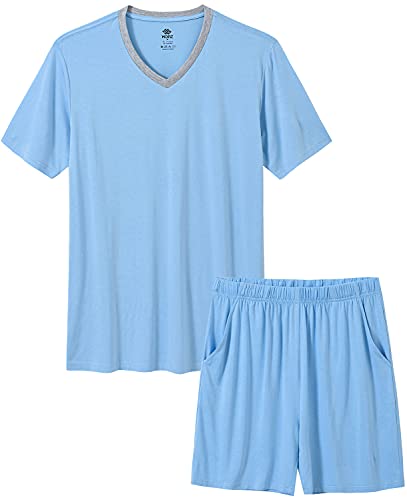 MoFiz Herren-Pyjama-Set, kurzärmelig, Modal, Nachtwäsche, Loungewear, Nachtwäsche, Sets, bequem, leicht, Schlaf-Sets, Himmelblau, X-Large von MoFiz