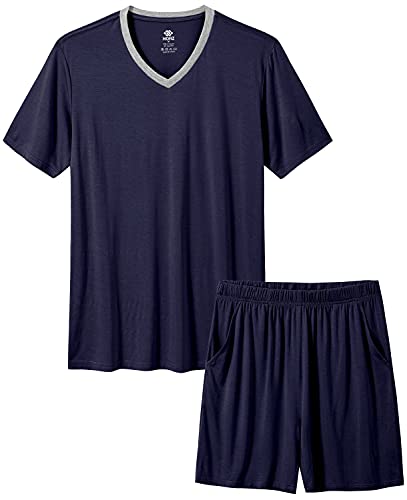 MoFiz Herren-Pyjama-Set, kurzärmelig, Modal, Nachtwäsche, Loungewear, Nachtwäsche, Sets, bequem, leicht, Schlaf-Sets, Marineblau, Large von MoFiz