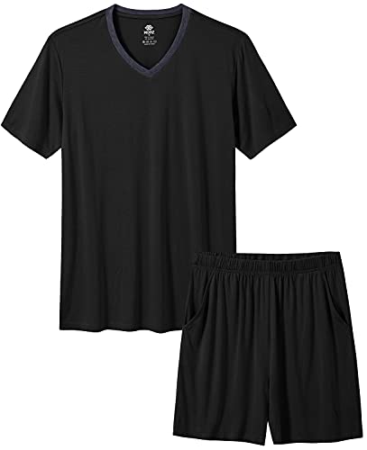 MoFiz Herren-Pyjama-Set, kurzärmelig, Modal, Nachtwäsche, Loungewear, Nachtwäsche, Sets, bequem, leicht, Schlaf-Sets, Schwarz, Medium von MoFiz