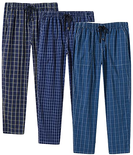 MoFiz Herren Pyjamahose Baumwolle Lange Schlafanzughosen Freizeithose Kariert Loungewear Nachtwäsche mit Seitentaschen 3Pack-E S von MoFiz