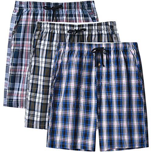 MoFiz Herren Schlafanzughosen Kurz Pyjamahose Karierte Nachtwäsche Klassisch Baumwolle Sleep Shorts 3 Pack 3XL von MoFiz