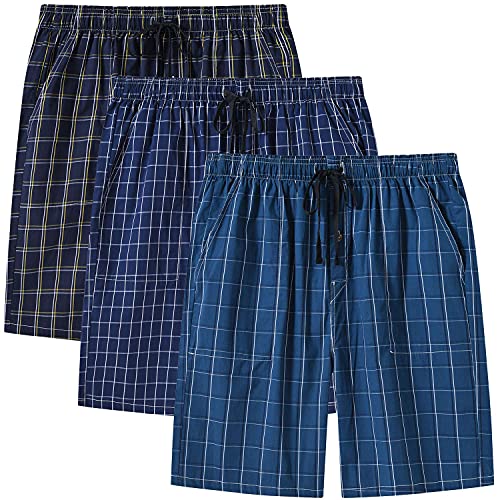 MoFiz Herren Schlafanzughosen Kurz Pyjamahose Karierte Nachtwäsche Komfortable Baumwolle Sleep Shorts 3 Pack M von MoFiz