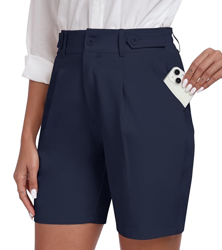 MoFiz Kurze Hose Damen Bermuda Shorts Elegante Plissee Arbeit Business Büro Anzughosen Kurz Elastische Taille Sommer Golf Shorts mit 4 Taschen Marineblau Größe EU S MoFiz Kurze Hose Damen Bermuda Shorts Elegante Plissee Arbeit Business Büro Anzughosen Kurz Elastische Taille Sommer Golf Shorts mit 4 Taschen Marineblau Größe EU S von MoFiz
