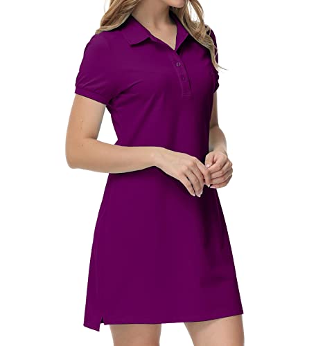 MoFiz Polokleid Kurzarm Damen Golf-Kleider Sommer Freizeitkleider Baumwolle Polokragen Sport Dress Violett M von MoFiz