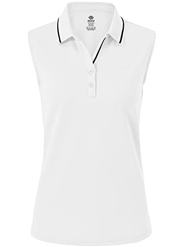 MoFiz Poloshirt Ärmellos Damen Golf Polo Sommershirts Atmungsaktiv Sport Top mit Kragen Weiß L von MoFiz