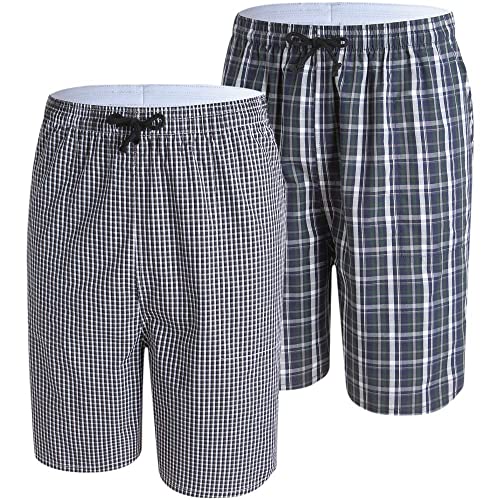 MoFiz Pyjamahose Herren Kurz Schlafanzughose Karierte Schlafshorts Baumwolle Weit Nachtwäsche Bündchen 2 Pack-B XXL (Etikett: US XL) von MoFiz