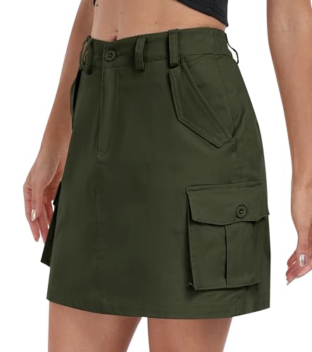 MoFiz Rock Damen Sommer Baumwolle Golfrock Tennisrock Hoher Taille Skorts für Outdoor Grün L von MoFiz