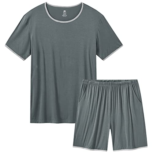 MoFiz Schlafanzug Herren Zweiteiliger Kurz Atmungsaktiv Pyjama Set Kurzarm Bequem Oberteil und Schlafanzughose Freizeitanzug Sleepwear 4XL Graublau von MoFiz