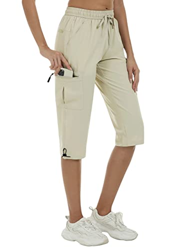 MoFiz Wandershorts Damen Caprihose Sommer Outdoorhose Hotpants Cargo Shorts mit Taschen Khaki Hell M von MoFiz