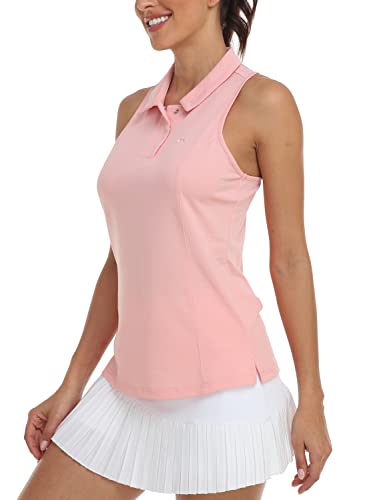 Tank Top Damen Sport Polokragen Baumwolle Tanktops Golf Shirts mit Druckknopf Rosa XL von MoFiz