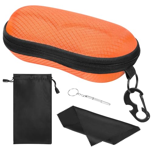 MoKo EVA Brillenetui, Universal Halbhart Brillen Case mit Metallhaken Mini Schraubendreher Tragbare Kratzfeste Brillenorganizer Brillenaufbewahrung für Sonnenbrillen Lesebrille, Orange von MoKo