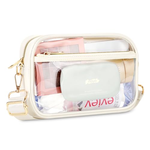 MoKo Transparente Crossbody Schultertasche für Damen, Klare Umhängetasche Station Genehmigte Geldbörse mit Mehreren Taschen & Verstellbar Riemen für Konzerte Festivals Sport Spiele, Beige von MoKo