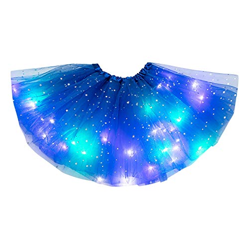 Karneval Kostüm Damen Tüllrock Tütü Rock mit LED Lichter Minirock Dehnbaren Tutu Rock Erwachsene Ballettrock Tüllrock für Party Ballett Tanzen Faschingskostüme, Blau, Einheitsgröße von Mobanna