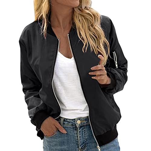 Mobanna Damen Jacke Frühling Federdruck Bomberjacke Kurze Blouson Jacke Zip Up Blumenmuster Jacke Sommer Blouson Coat Casual Leichte Pilotenjacke Mädchen Sommerjacke Fliegerjacke von Mobanna