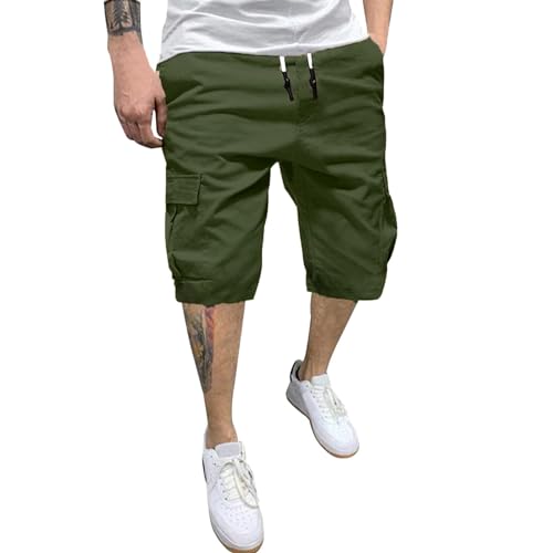 Mobanna Kurze Hosen Herren - Meher Tasche Herren Shorts Sommer, mit Gummizug Cargo Shorts Einfarbig Baumwolle Laufshorts Lässig Lose Sporthose Stretch Freizeithose Bermuda Shorts AG M von Mobanna