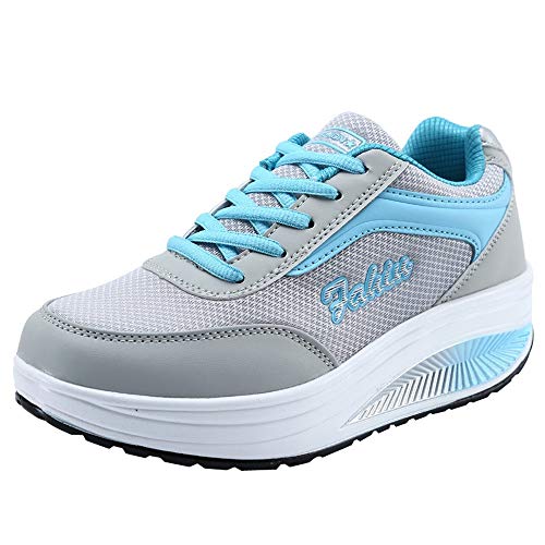 Mobanna Plateau Schuhe Damen Sportschuhe Mesh Fersensporn Sneaker Erhöhte Turnschuhe Laufschuhe Bequeme Abrollsohle Anti-Rutsch Wippschuhe Abrollschuhe mit weicher Sohle von Mobanna