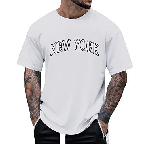 Oversize Shirt Herren - Rundhals Kurzarm Tshirt, mit New York Grafik Kreativen Buchstaben T-Shirt Vintage Drucken Streetwear Sommer Lose Oberteile Männer Atmungsaktiv Sportshirts WeiB 3XL von Mobanna