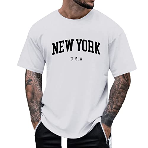 Oversized Tshirt Herren - New York Kleidung Shirt, mit Buchstaben Drucken T-Shirt Rundhals Kurzarm Lose Sommer Oberteile Mode Vintage Streetwear Sport Casual Lang Tops WeiB 3XL von Mobanna