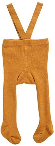 MoccyBabeLee Neugeborenes Baby Mädchen Strumpfhosen Strumpfhosen Hohe Taille Ripp Gestrickte Leggings Lätzchen Overall Hosen Footed Strumpfhosen, Footies Gelb, 6-12 Monate von MoccyBabeLee