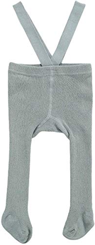 MoccyBabeLee Neugeborenes Baby Mädchen Strumpfhosen Strumpfhosen Hohe Taille Ripp Gestrickte Leggings Lätzchen Overall Hosen Footed Strumpfhosen, Footies Hellgrau, 0-6 Monate von MoccyBabeLee