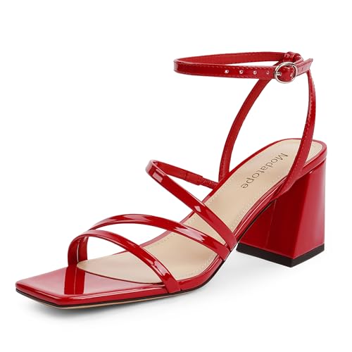 Modatope Damen-Sandalen mit Absatz, Riemchen, quadratisch, offener Zehenbereich, klobiger Blockabsatz, Knöchelriemen, Sandalen für Damen, bequeme Absätze, Rot/Ausflug, einfarbig (Getaway Solids), 43 von Modatope