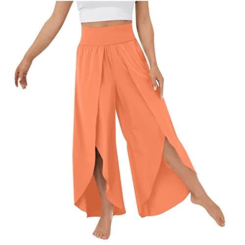 Culottes Hosen Damen Leichte Sommerhose, Damen Wickelhose mit Schlitz Weites Bein Rüschen Hose Damen Sommer Yogahose Leicht Luftige Sommerhosen Plissee Bequeme Sporthose für Frauen Schlaghose von Modaworld