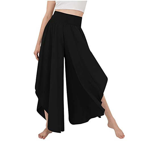 Culottes Hosen Damen Leichte Sommerhose, Damen Wickelhose mit Schlitz Weites Bein Rüschen Hose Damen Sommer Yogahose Leicht Luftige Sommerhosen Plissee Bequeme Sporthose für Frauen Schlaghose von Modaworld