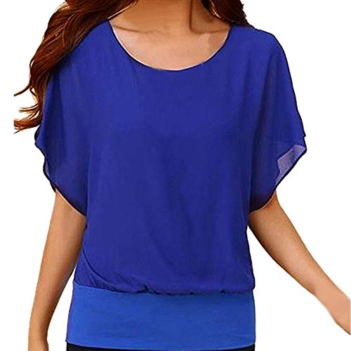 Modaworld Bluse Damen Tunika Fledermaus Batwing Bluse Chiffonbluse Fledermausärmel Kurzarm Rundhals mit breitem Bund Kurzarm T-Shirt Rundhals Stretch Oberteile von Modaworld