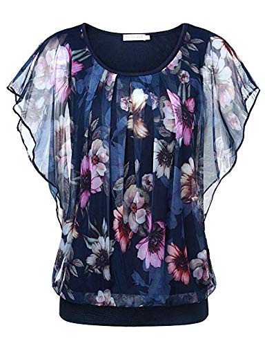 Modaworld Bluse Damen Tunika Fledermaus Batwing Bluse Chiffonbluse Fledermausärmel Kurzarm Rundhals mit breitem Bund Kurzarm T-Shirt Rundhals Stretch Oberteile von Modaworld