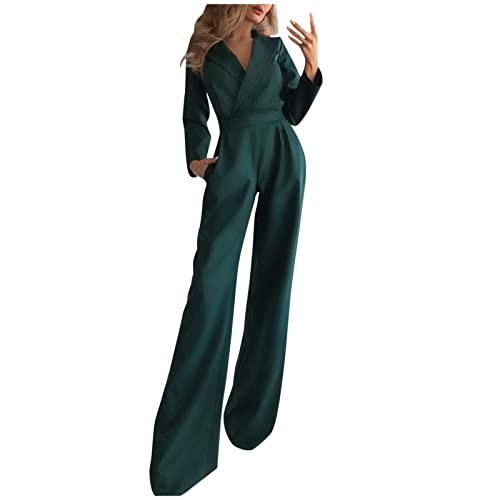 Modaworld Damen Jumpsuit Elegant Damen-Overall-Set mit langen Ärmeln schmale Passform, eleganter Overall einfarbig Langarm, V-Ausschnitt, Blusenhose Jumpsuits von Modaworld