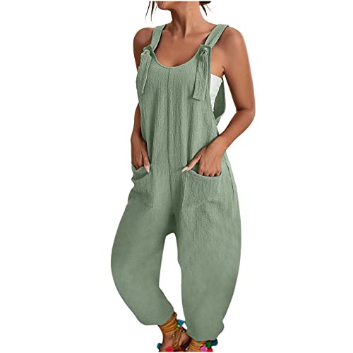 Modaworld Damen Jumpsuit Sommer Loose Fit Baggy Strampler Ärmellos Overall Baumwolle Strampler Casual Kurz Wide Leg Playsuit Hose mit Tasche von Modaworld