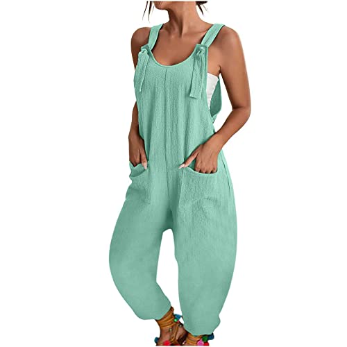 Modaworld Damen Jumpsuit Sommer Loose Fit Baggy Strampler Ärmellos Overall Baumwolle Strampler Casual Kurz Wide Leg Playsuit Hose mit Tasche von Modaworld