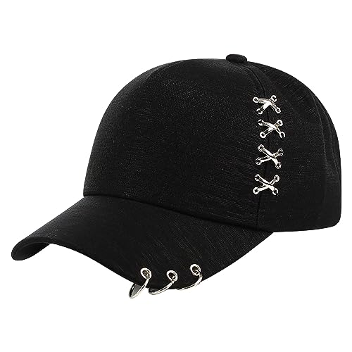 Unisex Korean Harajuku Baseball Cap mit Metallringen Hip Hop Verstellbarer Papa Hut,Ring Baseball Cap von Modaworld