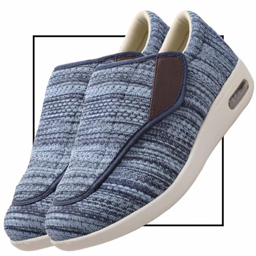 Diabetiker Schuhe Herren Casual Sportschuhe Slip On Schuhe freihändig Weit Sneaker mit Klettverschluss Breit Halbschuhe für Geschwollene Füße Senioren Bequem Reha Sandalen(Color:LightBlue,Size:37.5 EU von Möge