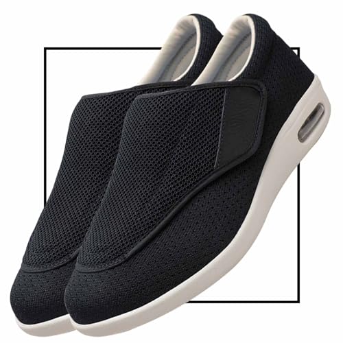 Diabetiker Schuhe Herren Casual Sportschuhe Slip On Schuhe freihändig Weit Sneaker mit Klettverschluss Breit Halbschuhe für Geschwollene Füße Senioren Bequem Reha Sandalen(Color:Black,Size:43 EU) von Möge