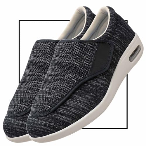 Diabetiker Schuhe Herren Casual Sportschuhe Slip On Schuhe freihändig Weit Sneaker mit Klettverschluss Breit Halbschuhe für Geschwollene Füße Senioren Bequem Reha Sandalen(Color:BlackGrey,Size:36 EU) von Möge