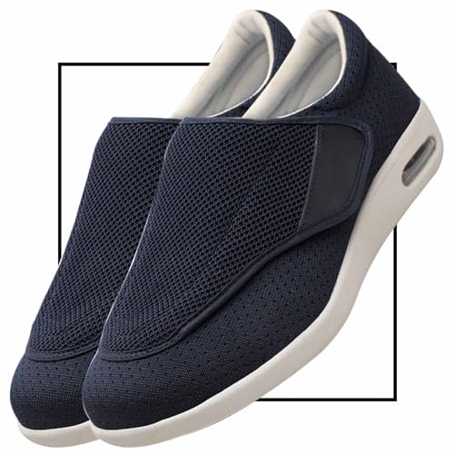 Diabetiker Schuhe Herren Casual Sportschuhe Slip On Schuhe freihändig Weit Sneaker mit Klettverschluss Breit Halbschuhe für Geschwollene Füße Senioren Bequem Reha Sandalen(Color:Blue,Size:37 EU) von Möge