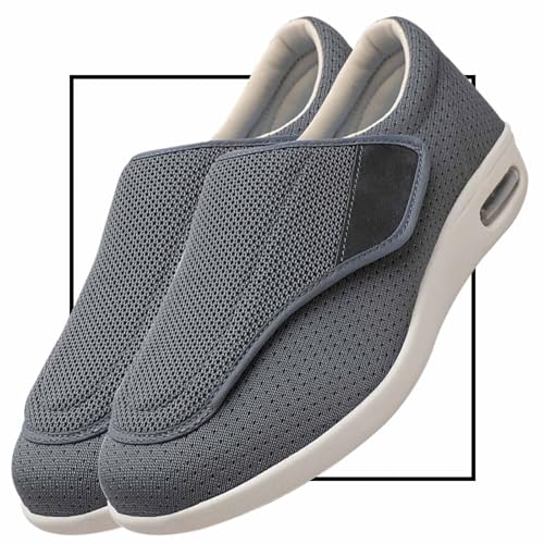 Diabetiker Schuhe Herren Casual Sportschuhe Slip On Schuhe freihändig Weit Sneaker mit Klettverschluss Breit Halbschuhe für Geschwollene Füße Senioren Bequem Reha Sandalen(Color:Gray,Size:42 EU) von Möge