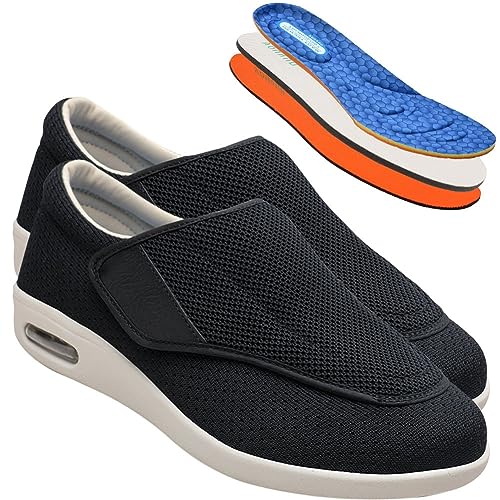 Diabetiker Schuhe Herren Extra Breite Füße mit Klettverschluss Schuhe für Geschwollene Füße Ultraleicht rutschfest Gesundheitsschuhe Senioren Turnschuhe Hausschuhe ( Color : Black , Size : 40.5 EU ) von Möge