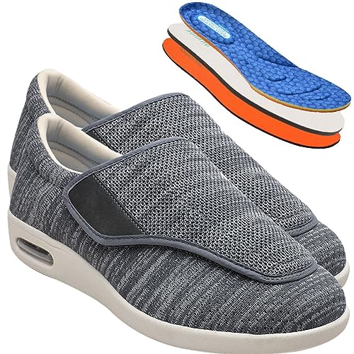 Diabetiker Schuhe Herren Extra Breite Füße mit Klettverschluss Schuhe für Geschwollene Füße Ultraleicht rutschfest Gesundheitsschuhe Senioren Turnschuhe Hausschuhe ( Color : DarkGrey , Size : 39 EU ) von Möge