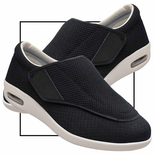 Diabetiker Schuhe Herren Extra Weit Klettverschluss Senioren Schuhe für Geschwollene Füße Breite Füße Schuhe Atmungsaktive Freizeitschuhe für Plantarfasziitis Fußschmerzen(Color:Black,Size:44.5 EU) von Möge