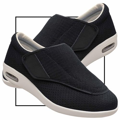 Diabetiker Schuhe Herren Extra Weit Klettverschluss Senioren Schuhe für Geschwollene Füße Breite Füße Schuhe Atmungsaktive Freizeitschuhe für Plantarfasziitis Fußschmerzen(Color:Black,Size:43 EU) von Möge