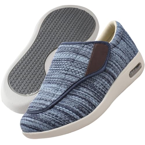 Hausschuhe Senioren Herren Klettverschluss Slip On Sneaker Herren Extra Weite Freizeitschuhe für Plantarfasziitis Fußschmerzen Turnschuhe rutschfest Walkingschuhe ( Color : LightBlue , Size : 44.5 EU von Möge