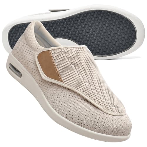 Hausschuhe für Diabetiker Slip On Loafer für Herren Diabetiker Schuhe Herren Extra Breit Klettverschluss Schuhe Für Geschwollene Füße Leicht Gesundheitsschuhe Senioren rutschfest Turnschuhe(Color:Beig von Möge