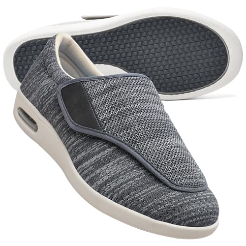 Hausschuhe für Diabetiker Slip On Loafer für Herren Diabetiker Schuhe Herren Extra Breit Klettverschluss Schuhe Für Geschwollene Füße Leicht Gesundheitsschuhe Senioren rutschfest Turnschuhe(Color:Dark von Möge