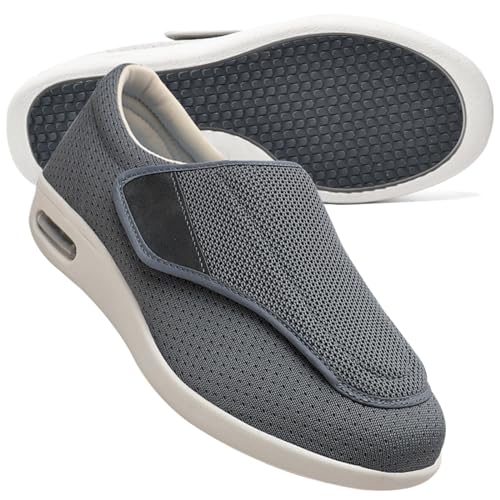 Hausschuhe für Diabetiker Slip On Loafer für Herren Diabetiker Schuhe Herren Extra Breit Klettverschluss Schuhe Für Geschwollene Füße Leicht Gesundheitsschuhe Senioren rutschfest Turnschuhe(Color:Gray von Möge