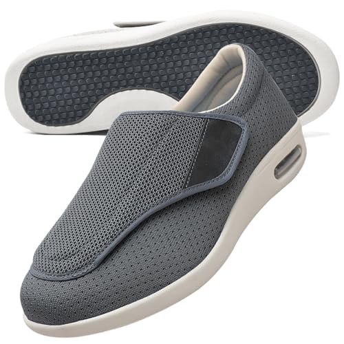 Hausschuhe mit Klettverschluss Herren Diabetische Hausschuhe Für Geschwollene Beine Und Füße Verbandsschuhem Klettverschluss Sandalen Gesundheitsschuhe(Color:Gray,Size:37.5 EU) von Möge