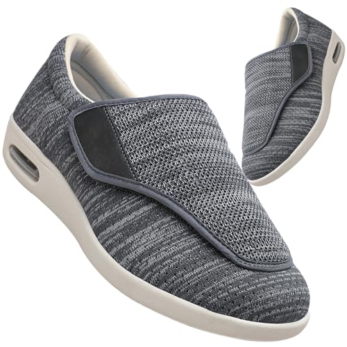 Hausschuhe mit Klettverschluss Herren Plantarfasziitis Schuhe Herren breite Passform Walkingschuhe für Diabetiker orthopädische geschwollene Füße Unterstützung leicht bequem(Color:DarkGrey,Size:37.5 E von Möge