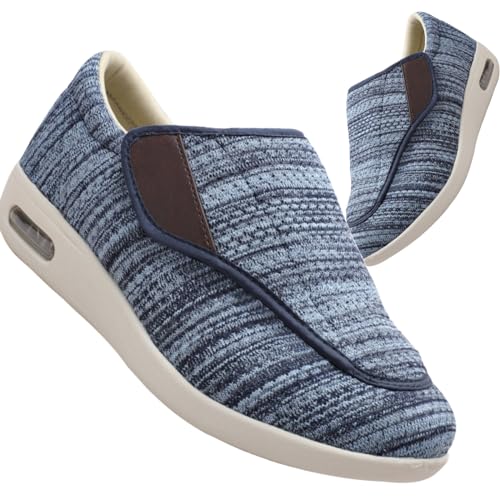 Hausschuhe mit Klettverschluss Herren Plantarfasziitis Schuhe Herren breite Passform Walkingschuhe für Diabetiker orthopädische geschwollene Füße Unterstützung leicht bequem(Color:LightBlue,Size:47 EU von Möge