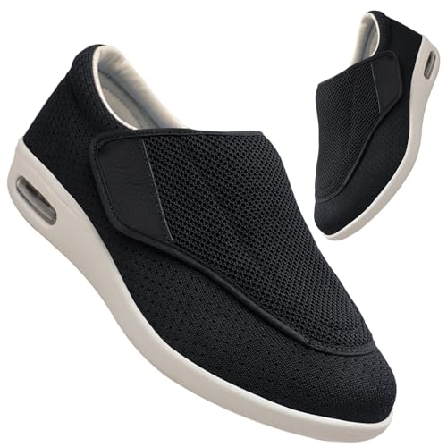 Hausschuhe mit Klettverschluss Herren Plantarfasziitis Schuhe Herren breite Passform Walkingschuhe für Diabetiker orthopädische geschwollene Füße Unterstützung leicht bequem(Color:Black,Size:36 EU) von Möge